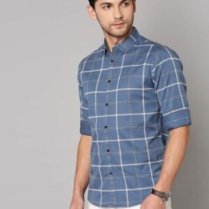 slim fit cotton checked casual shirt